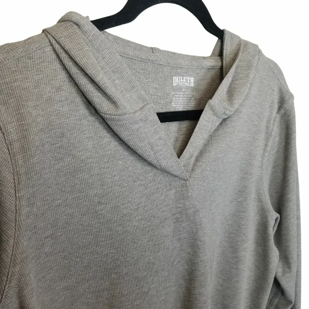 Duluth Trading Co Mens Waffle Knit Hooded Thermal Hoodie Shirt Size L Gorpcore